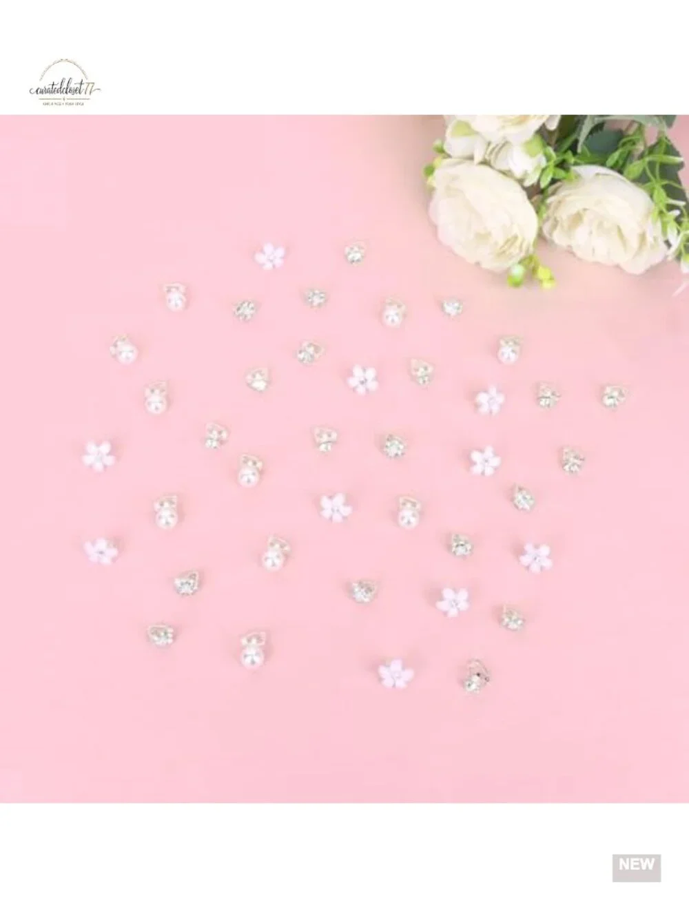 40 Mini Flower Hair Clips Rhinestone Pearl Wedding Hair Accessories
